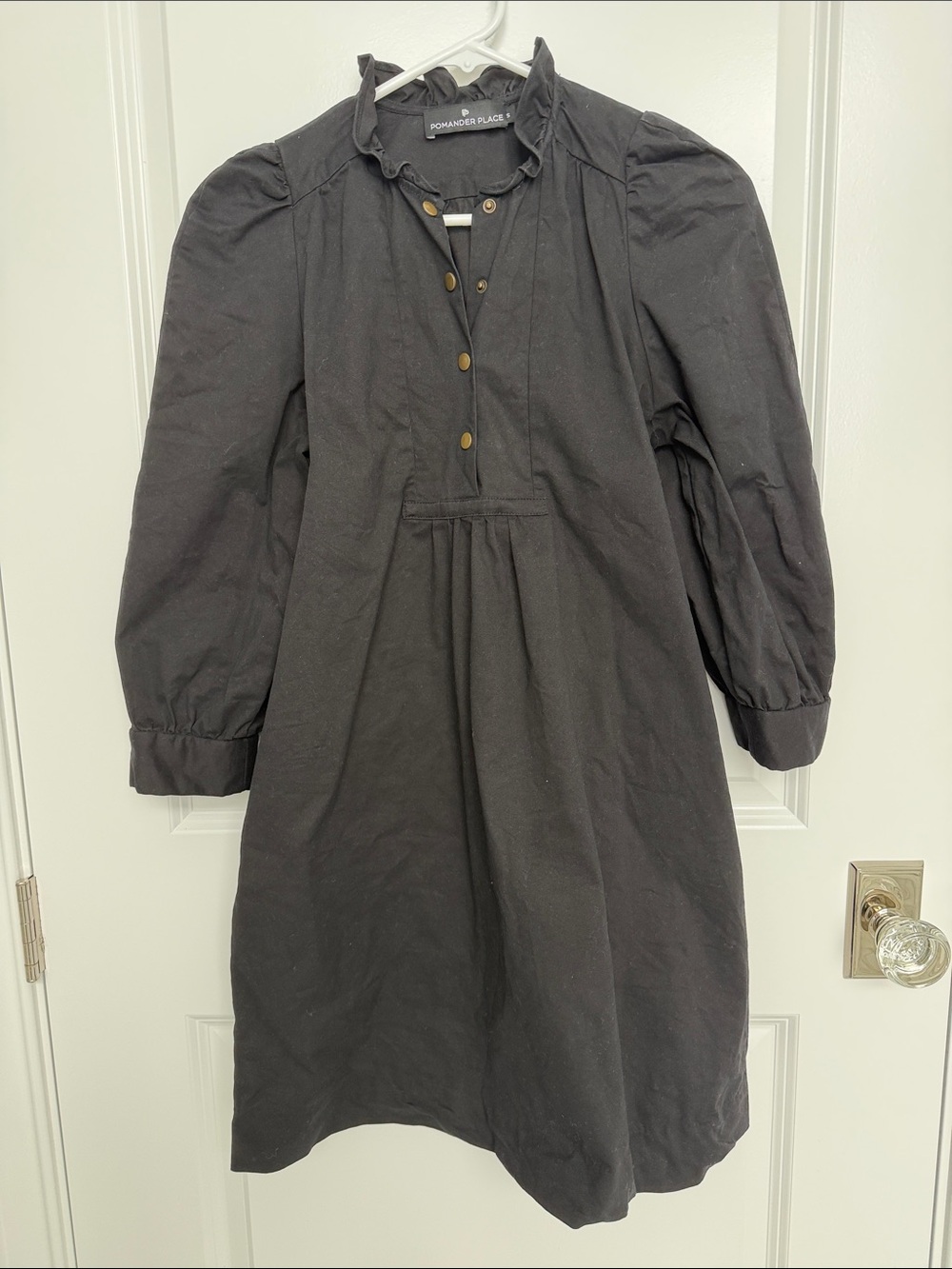 Pomander Place Black Long Sleeve Ruffle Collar Dress
